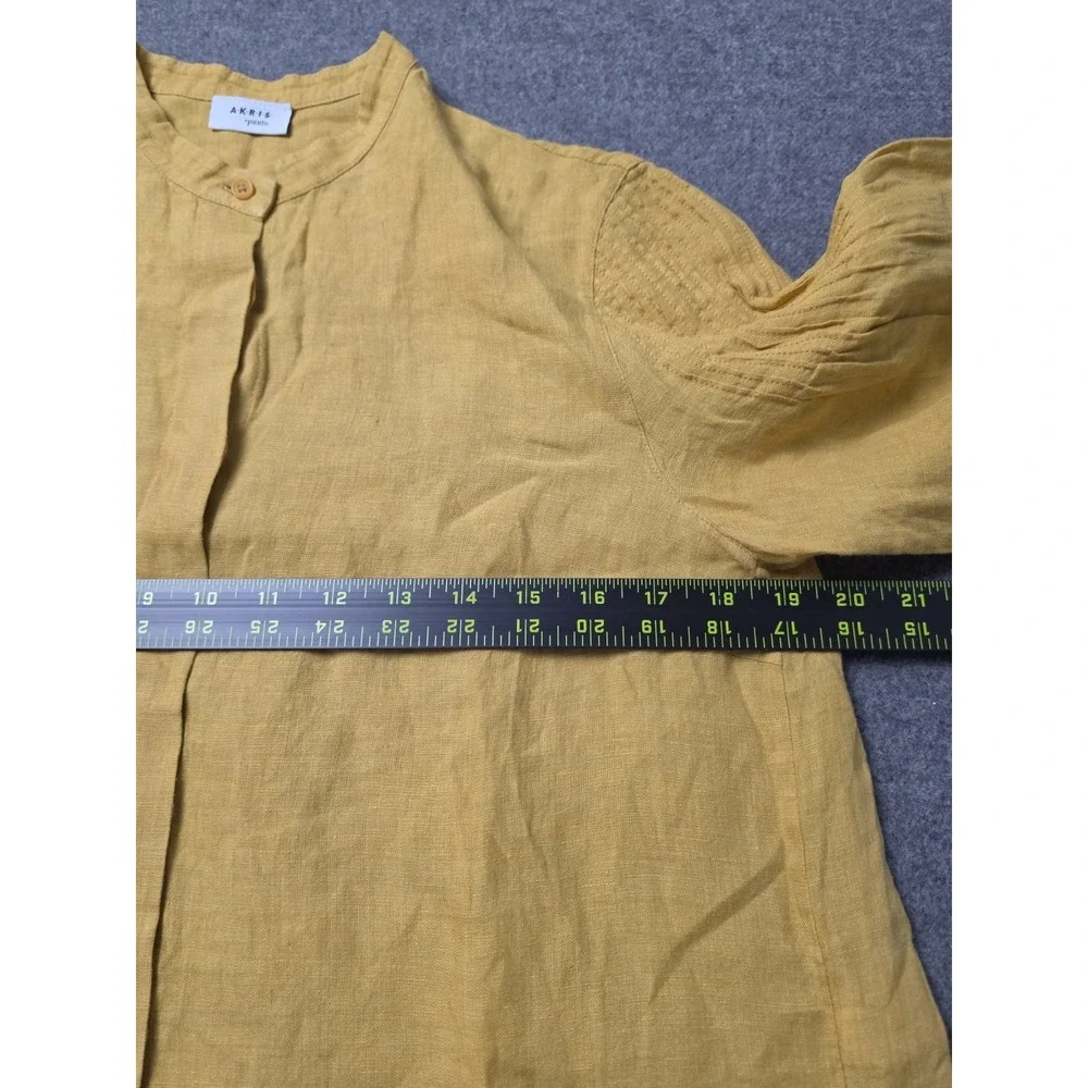 Akris Punto Blouse Womens Linen Yellow Mandarin Collar Pleated Sleeve Top - Picture 7 of 8